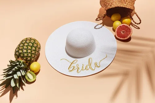 Vista 2 de Sombrero de paja bordado para mujer, regalo de despedida de soltera, luna de miel