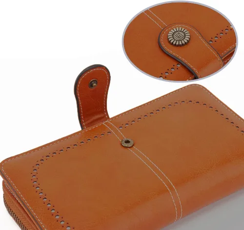Vista 6 de Leathario Carteras para las mujeres de cuero de gran capacidad de crédito 16 titular de la tarjeta titular organizador vintage, Marrón, Vintage