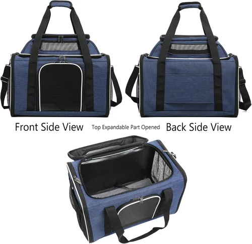 Vista 3 de HSC - Transportadores de mascotas para gatos de lados blandos para cachorros para viajes al aire libre, ventanas de malla transpirable, bolsillo