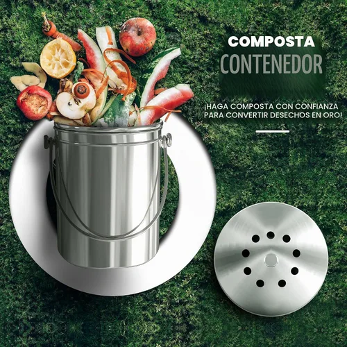 Vista 2 de Utopia Kitchen Contenedor de compostaje para encimera de 1 galón, acero Plateado