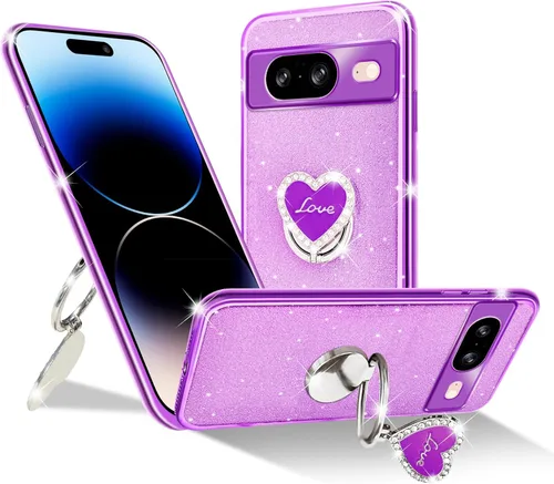 Vista 16 de Funda protectora transparente de 3 capas con anillo bonito soporte, para mujeres y niñas, para Pixel 6 2021 (lavanda)