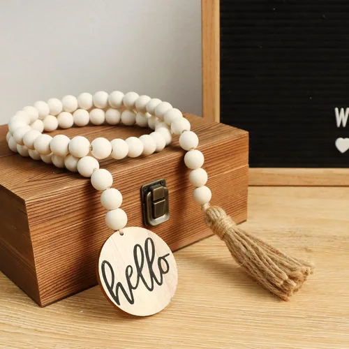 Vista 3 de Meplait Hello - Guirnalda de cuentas de madera, cuentas decorativas de 38 Natural & Hello
