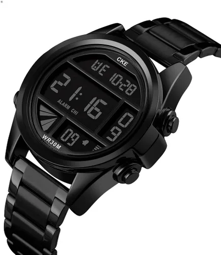 Vista 3 de CKE Reloj digital para hombre con esfera grande y alarma de cronómetro
