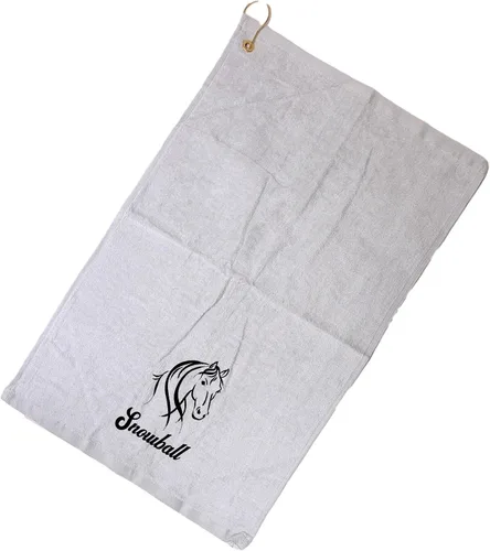 Vista 8 de SONA G DESIGNS Toalla de mano bordada de caballo de algodón con clip - se puede personalizar (Aqua)