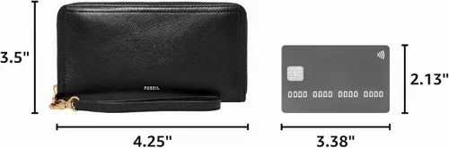 Vista 3 de Fossil Logan RFID - Cartera de piel con cierre de cremallera para mujer con correa de muñeca Negro