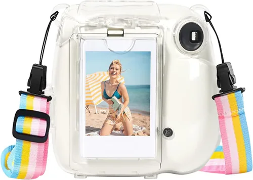 Vista 8 de Rieibi Funda de piel sintética Mini 7+, funda protectora para cámara instantánea Fujifilm Instax Mini 7+ con correa de hombro ajustable