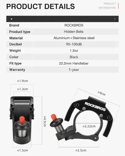 Vista 7 de ROCKBROS Campanas de bicicleta Campanas MTB ocultas Campanas de bicicleta para manillares de 22.2mm, más de 100dB, timbre de sonido claro y largo