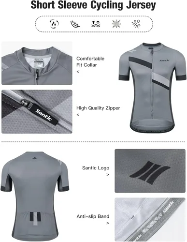 Vista 4 de Santic Camiseta de ciclismo para hombre, manga corta, camiseta de ciclismo de carretera, con cremallera completa, UPF 50+, MTB con bolsillos