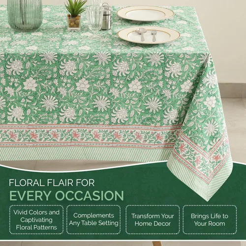 Vista 4 de Labhanshi Mantel redondo con estampado de bloques de mano indio de 72 pulgadas, 6 plazas y rectangular, 72 x 135 pulgadas, mantel de 10 plazas