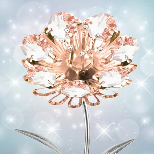 Vista 6 de Matashi Figurilla de Girasol Chapada en Cromo y Oro Rosa con Cristales Incrustados, Ornamento de Mesa con Base de Cristal Dorado Figura de girasol