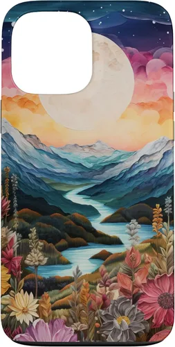 Vista 24 de Boho Chic Floral Moon Mountain Landscape Cute Pastel Design Case for iPhone 17