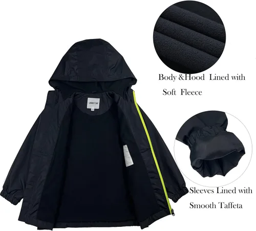 Vista 4 de UMMTOM Chubasqueros para niños, ligeros, impermeables, con capucha, de forro polar, rompevientos para niños