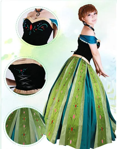 Vista 5 de Mordarli Disfraz de princesa Anna para mujer, disfraz de Halloween, Navidad, cosplay, disfraz de coronación