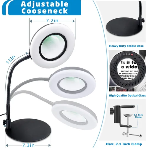 Vista 6 de Lupa 12X con luz y soporte, lámpara de aumento LED con abrazadera