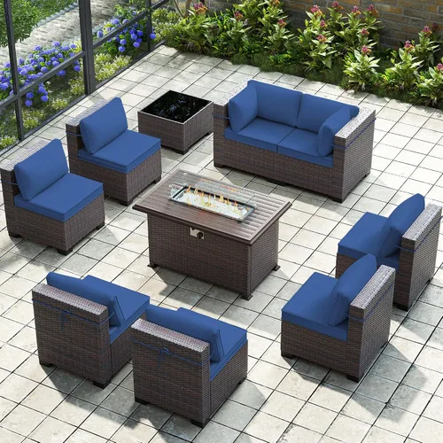 Vista 39 de Gotland Juego de muebles de patio de 6 piezas con 1 mesa auxiliar, 5 plazas de ratán seccional para exteriores con reposabrazos anchos de 29.5 Gris