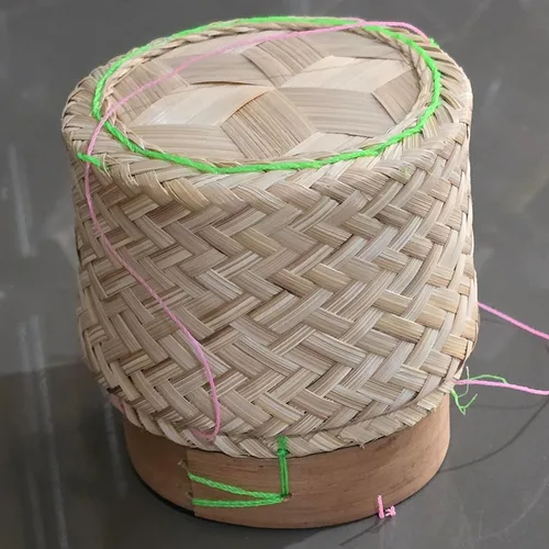 Vista 8 de Cesta de arroz pegajosa Contenedor pequeño Kratip Tazón para servir tailandés Arroz de bambú Tailandés Laos Tejido Tradicional Wickerwork Servir