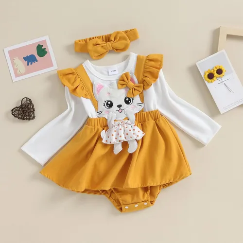 Vista 5 de Bonangber Ropa para bebé recién nacida, con volantes, manga larga, mameluco con diadema, lindo traje de otoño e invierno