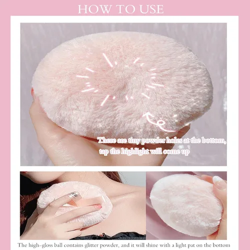 Vista 5 de Resaltador en polvo de maquillaje, resaltador facial con purpurina corporal, melocotón brillante, bola de polvo, resaltador facial multiuso, brillo