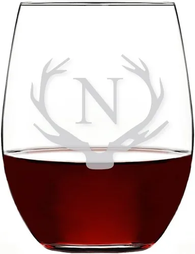Vista 17 de Antler Initial - Copa de vino sin tallo (15 onzas, letra B, 4 unidades)