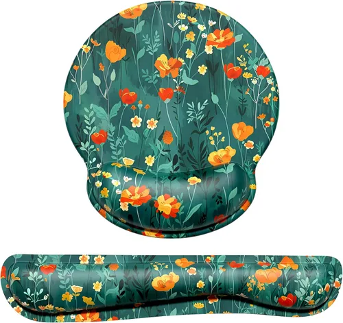 Vista 7 de Reposamuñecas para teclado y alfombrilla para ratón con soporte de muñeca, bonito cojín de espuma viscoelástica para conjunto de teclado y ratón
