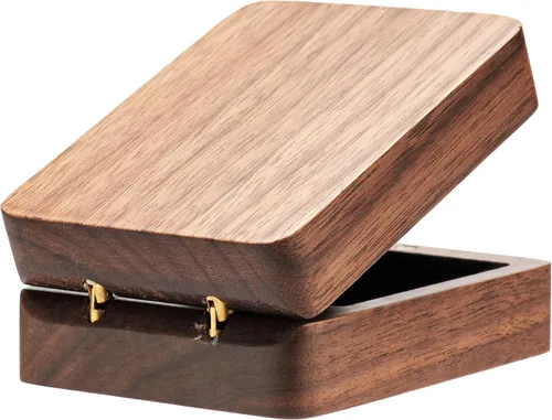Vista 5 de Caja de anillos giratorios de madera para propuesta de compromiso, funda de almacenamiento de anillos con cierre magnético, soporte portátil