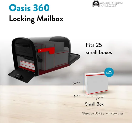 Vista 3 de Architectural Mailboxes 6300B-10 Oasis 360 Buzón de paquete con bloqueo, extragrande, negro, 6300B-10 Galvanized steel build with a secure steel