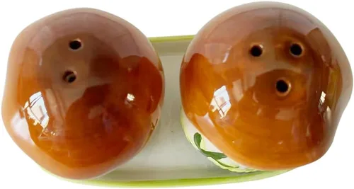 Vista 4 de Pintado a mano 3D cerámica sal y pimienta coctelera conjunto, setas