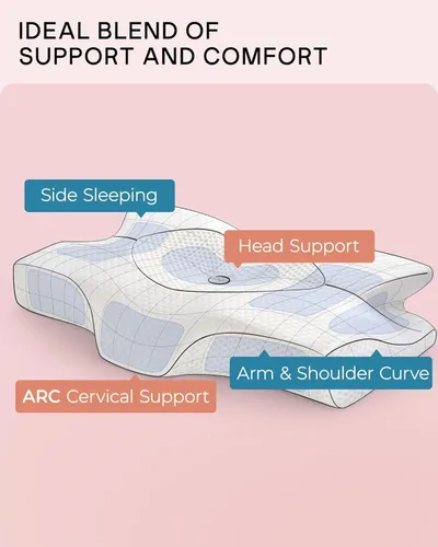 Vista 3 de Almohadas cervicales de espuma viscoelástica Elviros para el dolor de cuello y hombros, almohada para el cuello para dormir, almohadas para dormir
