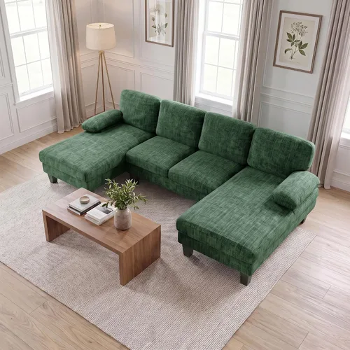 Vista 15 de JUMMICO Sofás Seccionales para Sala de Estar, Sofá en Forma de U con Tela de Chenilla, Sofá Moderno de 4 Asientos con Almohadas Removibles