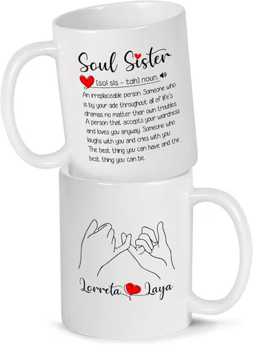 Vista 13 de Taza de cerámica personalizada con texto en inglés «Because Of You I Laugh A Little Harder Cry A Little Less And A Lot More», taza de café