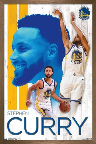 Vista 15 de Trends International NBA Golden State Warriors - Póster de pared de Stephen Curry 19, 14.725 x 22.375 pulgadas, versión enmarcada de madera