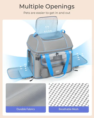 Vista 3 de Transportador expandible para perros y gatos: transportador de mascotas de lados suaves aprobado por aerolíneas, grande, pequeño, mediano, plegable