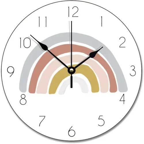 Vista 10 de ArogGeld Reloj de pared grande de madera para decoración de guardería, funciona con pilas, 12 pulgadas, silencioso, arco iris, bohemio, reloj