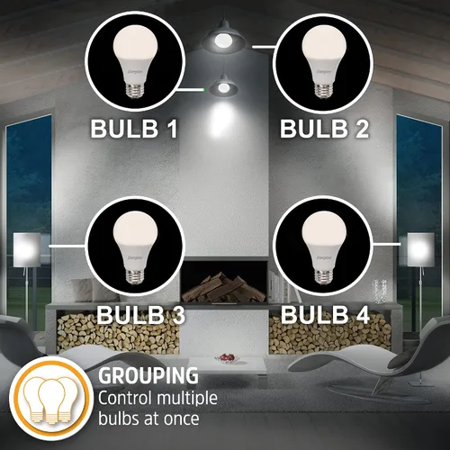 Vista 8 de Energizer Connect Smart A19 Bombilla LED blanca cálida con control de voz y acceso remoto a través de tu teléfono inteligente Compatible con Alexa