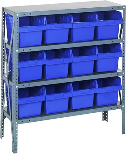 Vista 51 de Quantum QSBU-245BK Heavy Duty Shelving Unit with (7) Shelves and (24) QUS245 Black Bins for Garage Warehouse Storage Distribution 400 lb Load