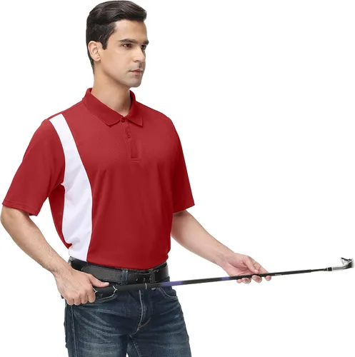 Vista 6 de Cool Dri Fit - Camisa de golf deportiva para hombre, absorbe la humedad, rendimiento activo, polo, de manga corta, bloque lateral grande y alto
