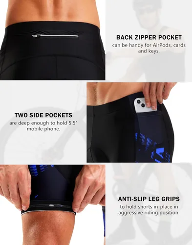 Vista 3 de Pantalones cortos de ciclismo para hombre, acolchados en 4D, para ciclismo, ciclismo en carretera, con bolsillos con cremallera