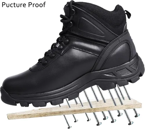 Vista 3 de IODSON Botas de senderismo impermeables para hombre, botas de trabajo de cuero resistente a pinchazos