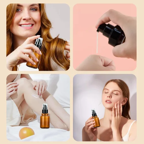 Vista 6 de vipolish 2 botellas de bomba vacías de plástico ámbar de 2.7 fl oz/2.7 onzas, contenedor de aceite, removedor de cosméticos, muestra de maquillaje