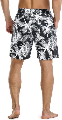 Vista 4 de Nonwe Traje de baño para hombre, ropa de playa, secado rápido, retro, suave, lavado, con cordón 275-Negro