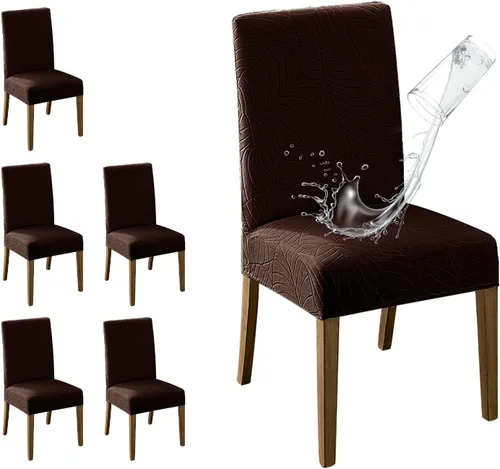 Vista 47 de MOSAYT Juego de 2 fundas para sillas de comedor 100% impermeables, súper ajuste elástico jacquard Parson, fundas extraíbles y lavables para sillas