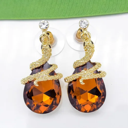 Vista 24 de Navachi Pendientes colgantes de gota de serpiente con forma de pera multicolor de cristal chapado en oro de 18 quilates