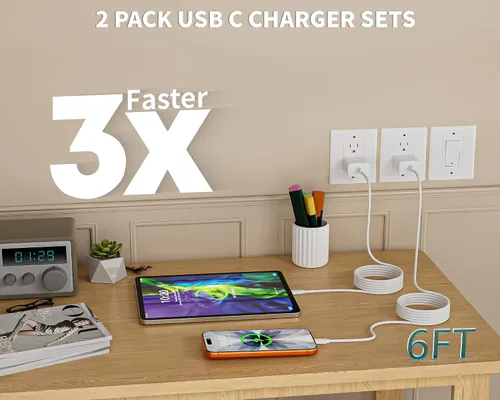 Vista 6 de Apple - Cargador rápido para iPhone 17 16 15 Pro Max, paquete de 2 cargadores USB C de 40 W con cable de carga tipo C a C de 6 pies largo para Apple
