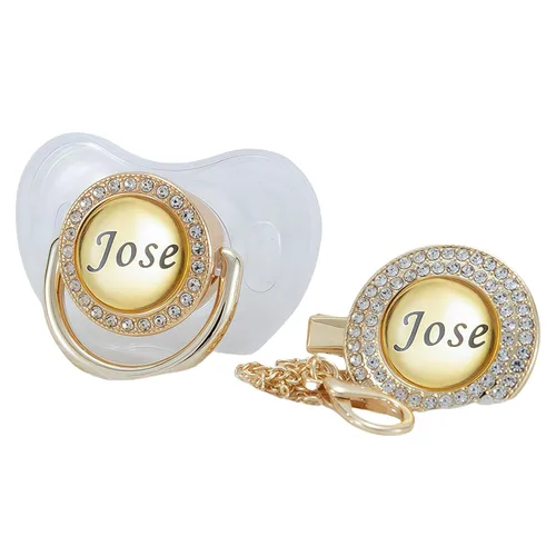 Vista 14 de Juego de Chupete y Clip con Nombre Personalizado Brillante – Chupete Personalizado para Baby Shower, Recuerdo de Recién Nacido para Fotos (Negro)