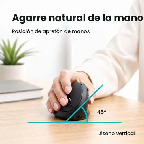 Vista 3 de Perixx PERIMICE-819B - Mouse vertical portátil Bluetooth - Especificaciones inalámbricas 3 en 1 para múltiples dispositivos, clic silencioso