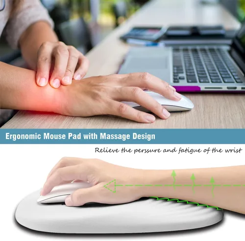 Vista 2 de Alfombrilla de mouse ergonómica con soporte de muñeca, alfombrilla de mouse blanca con reposamuñecas, toda la espuma viscoelástica y base