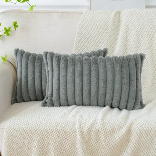 Vista 39 de Soleebee Juego de 2 fundas de cojín decorativo de terciopelo suave y acogedor, fundas de piel sintética de conejo para sofá, cama, silla, cojines