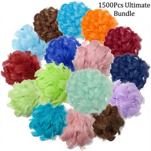 Vista 3 de 1500 plumas coloridas de alta calidad a granel – 15 colores surtidos (100/paquete) – Plumas para jaulas, plumas suaves naturales para manualidades