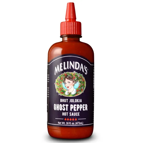 Vista 4 de Salsa picante de pimiento fantasma de Melinda's - Salsa picante extra gourmet - Hecha con ingredientes frescos, pimientos fantasma (Bhut Jolokia)
