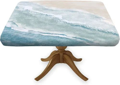 Vista 12 de Mantel cuadrado geométrico, ajustable, color turquesa, verde azulado degradado, con borde elástico, resistente a derrames y manchas, para mantel